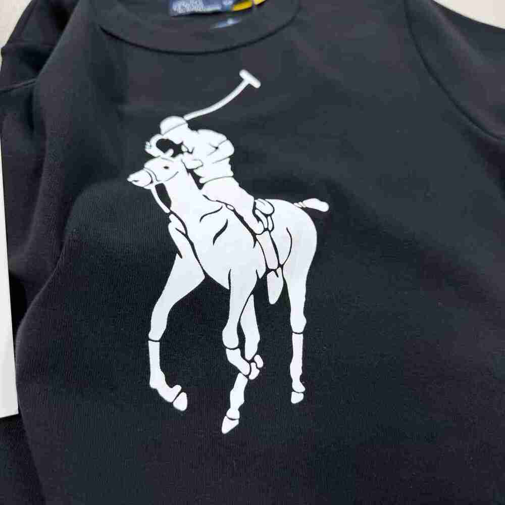 ✅Polo Ralph Lauren Large White Pony Logo Black Crew Neck Tee - Picture 3 of 6